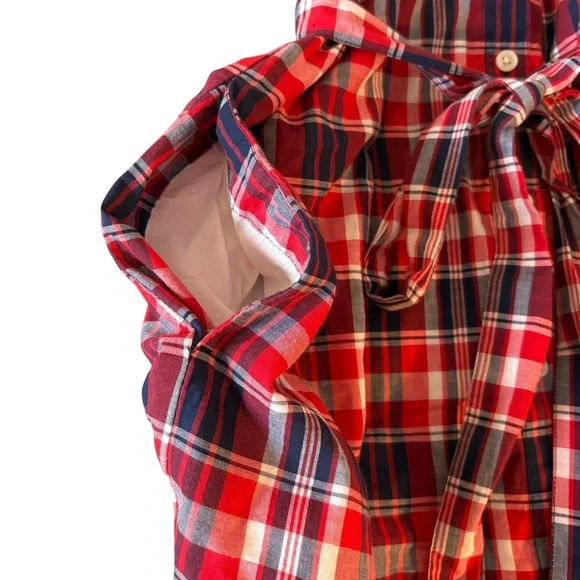 J Crew Factory women's cotton red, white & blue plaid belted dress. Size 6 - Picture 6 of 9